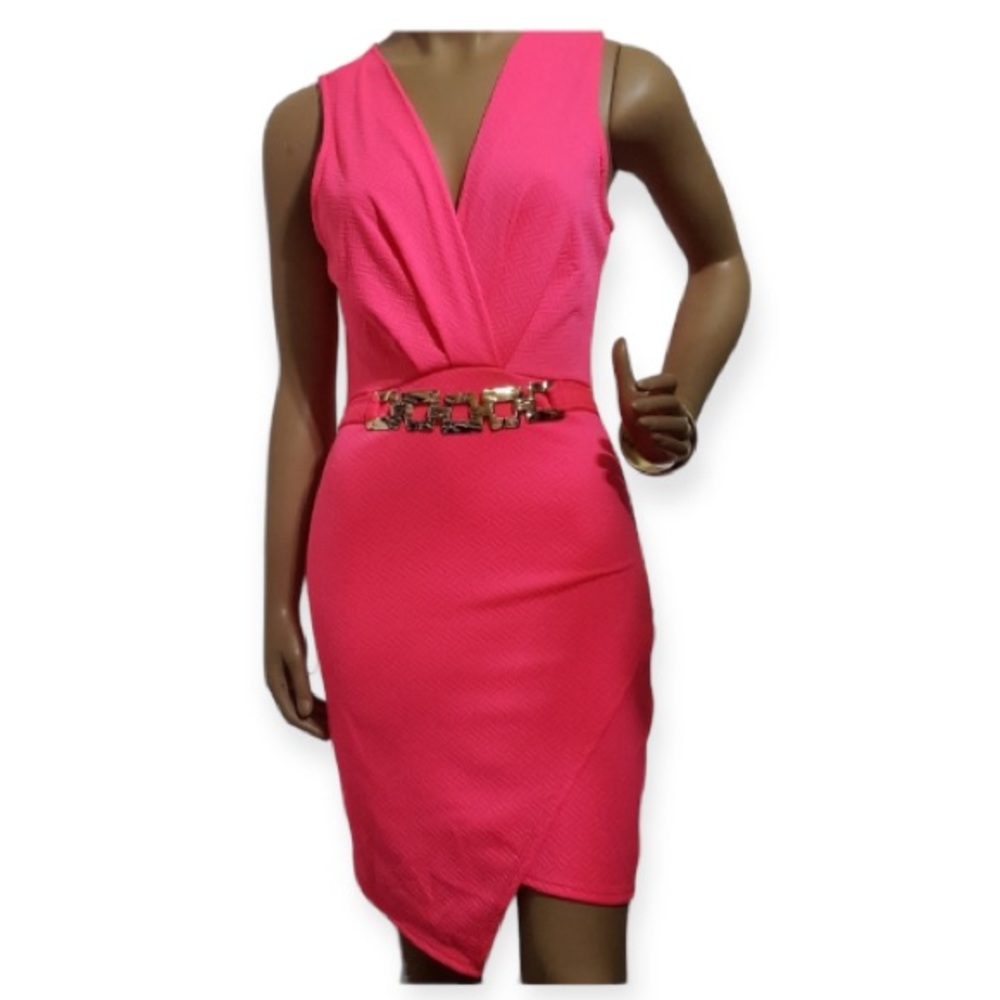 Cherry mellow  dress Pink neón with metal gold